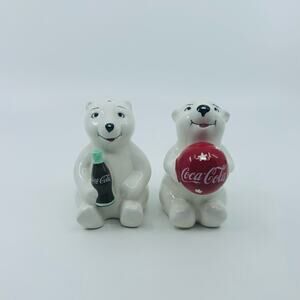 VTG Coca-Cola Playtime Polar Bear Cubs Ceramic Collectible Salt&Pepper Shaker